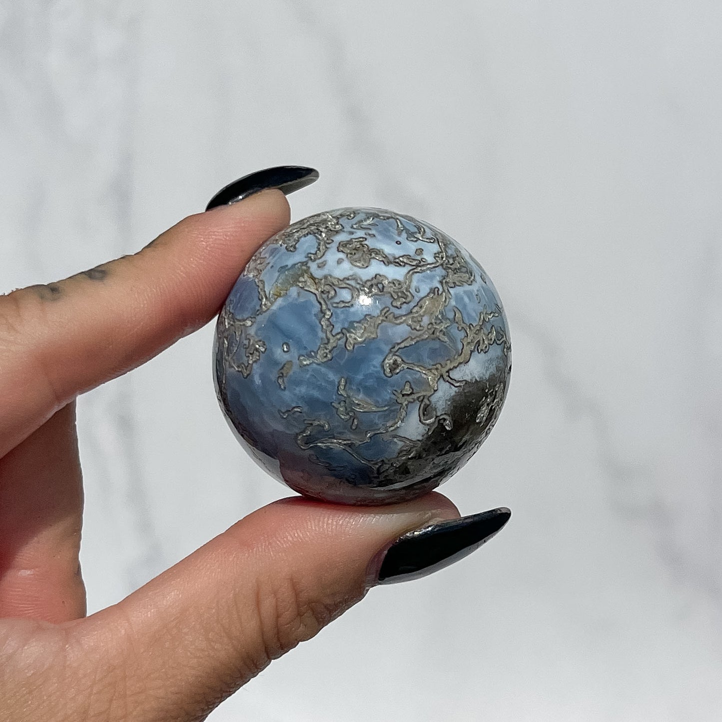 Owyhee Blue Opal x Moss Agate Sphere 01