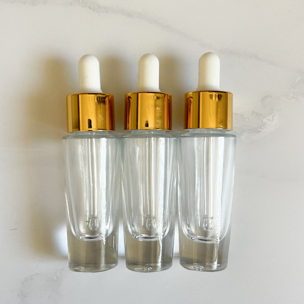 3x Gold lid dropper bottles