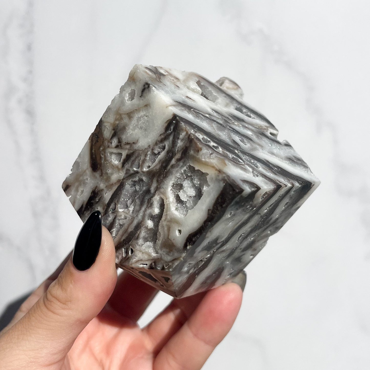 Druzy Quartz Chalcedony Floating Cube 02