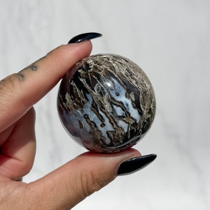 Owyhee Blue Opal x Moss Agate Sphere 03