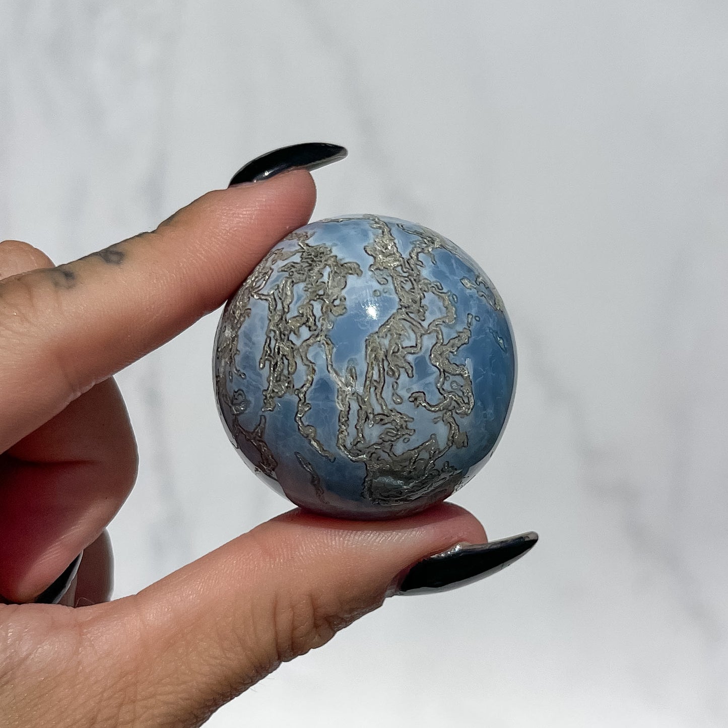 Owyhee Blue Opal x Moss Agate Sphere 01