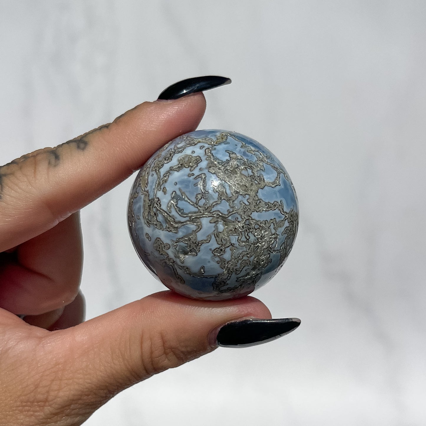 Owyhee Blue Opal x Moss Agate Sphere 01