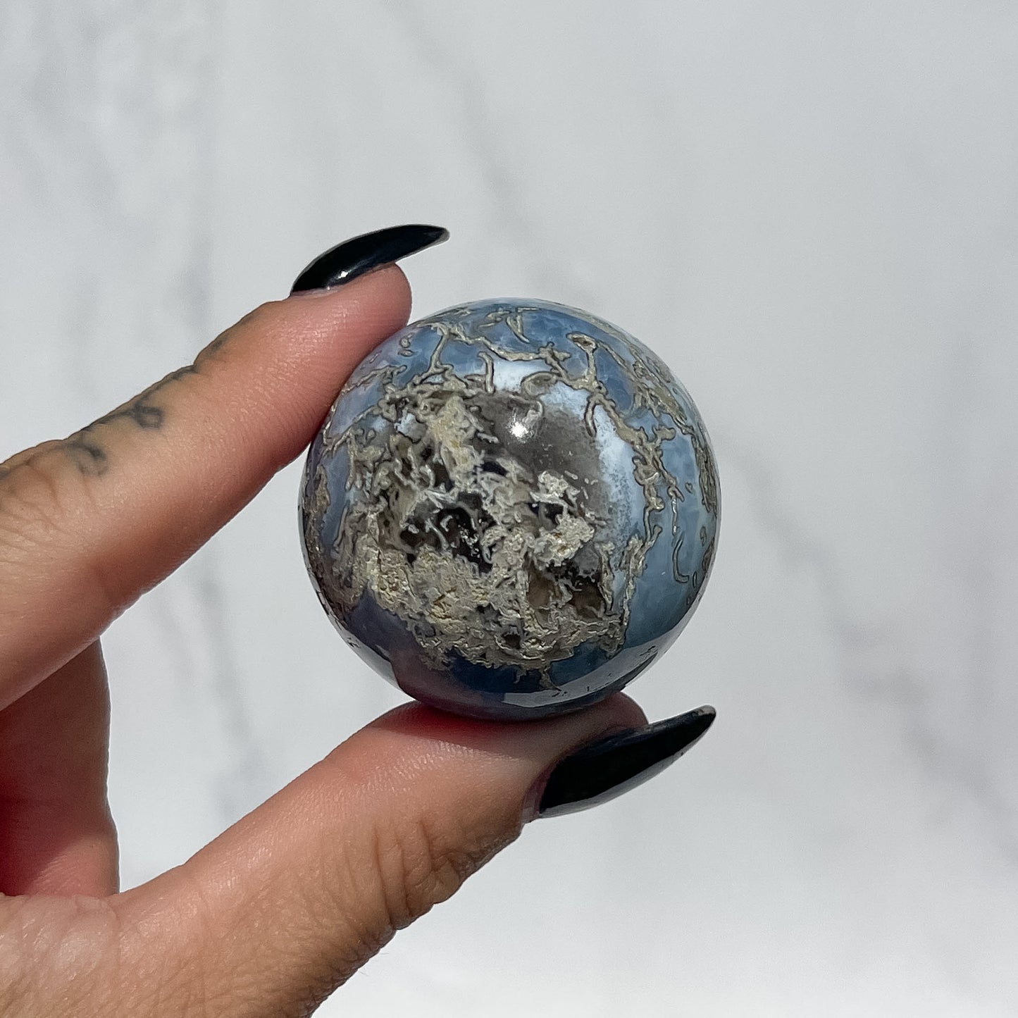 Owyhee Blue Opal x Moss Agate Sphere 01