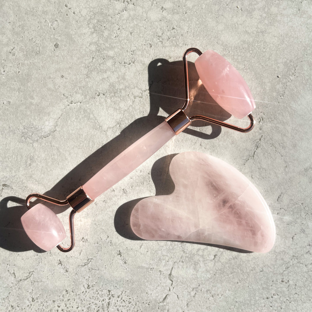 Rose Quartz Gua Sha & Roller Set