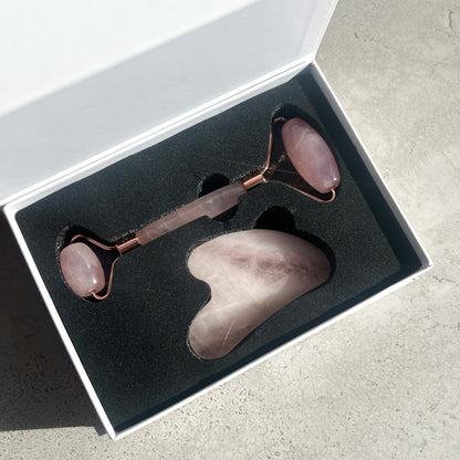 Rose Quartz Gua Sha & Roller Set