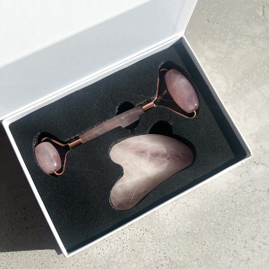 Rose Quartz Gua Sha & Roller Set